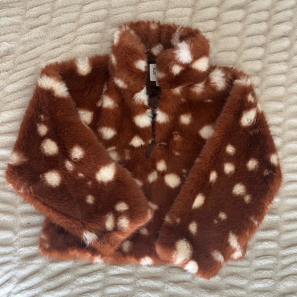 GAP x Sandy Liang Faux Fur Spotted Half Zip Jacket NWOT - Picture 1 of 3